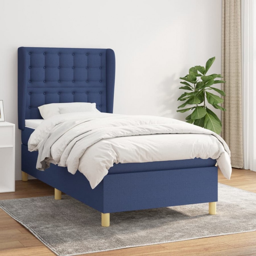 Cadre de lit avec matelas Bleu 100x200 cm Tissu