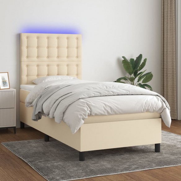 Cadre de lit et matelas et LED Crème 90x200 cm Tissu