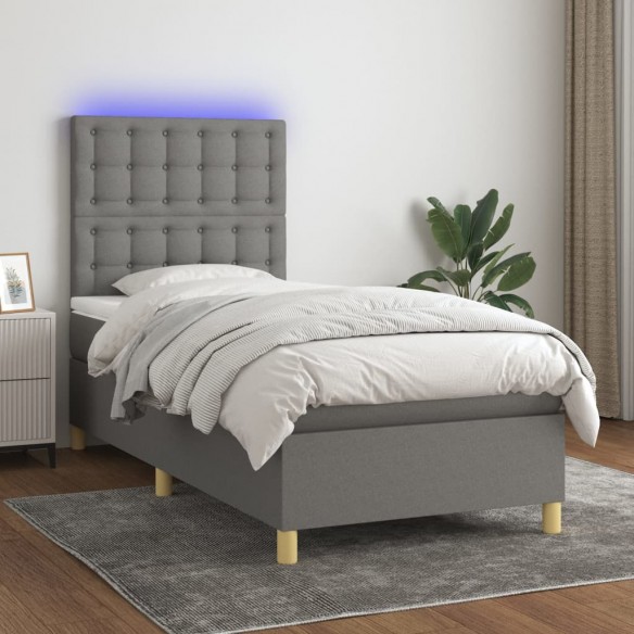 Cadre de lit et matelas et LED Gris foncé 80x200 cm