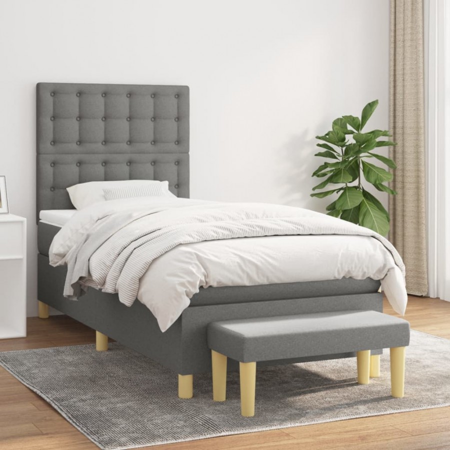 Cadre de lit avec matelas Gris foncé 80x200 cm Tissu