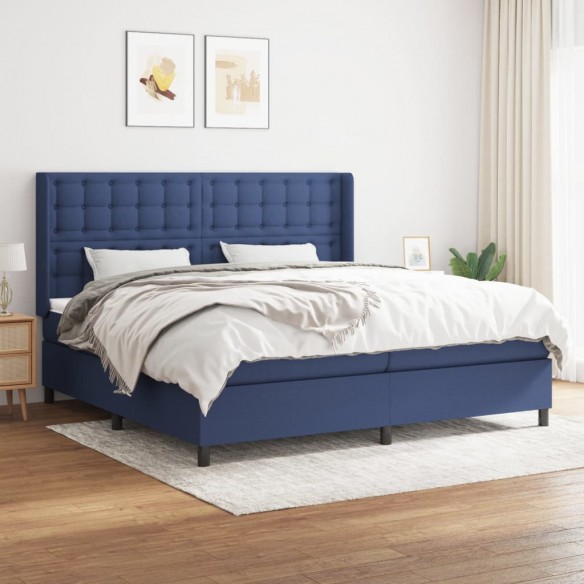 Cadre de lit avec matelas Bleu 200x200 cm Tissu