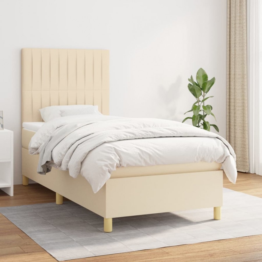 Cadre de lit avec matelas Crème 100x200 cm Tissu