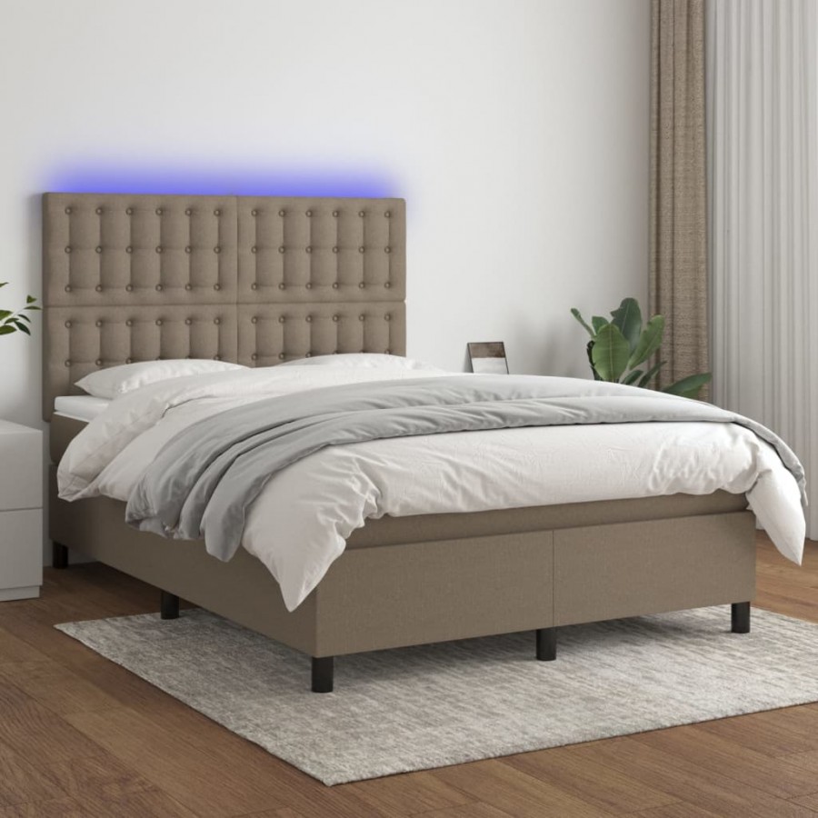 Cadre de lit et matelas et LED Taupe 140x200cm Tissu