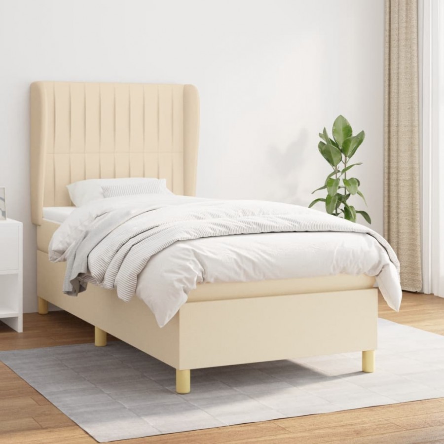 Cadre de lit avec matelas Crème 100x200 cm Tissu