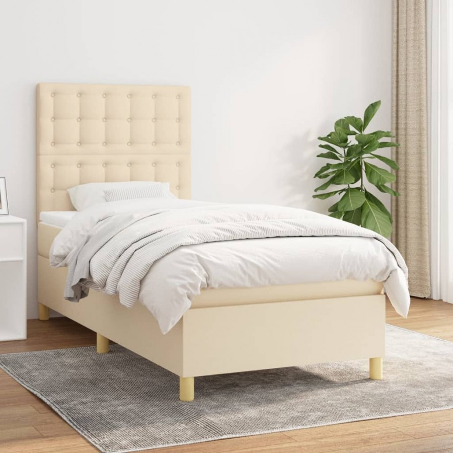 Cadre de lit avec matelas Crème 90x200 cm Tissu