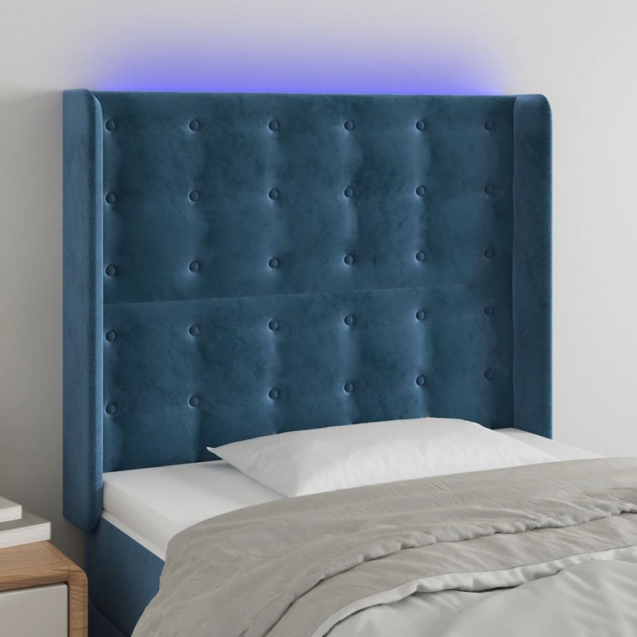 Tête de lit à LED Bleu foncé 93x16x118/128 cm Velours