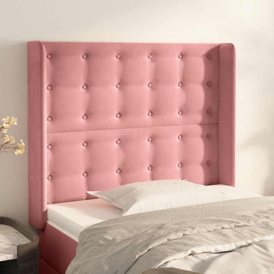 Tête de lit avec oreilles Rose 93x16x118/128 cm Velours