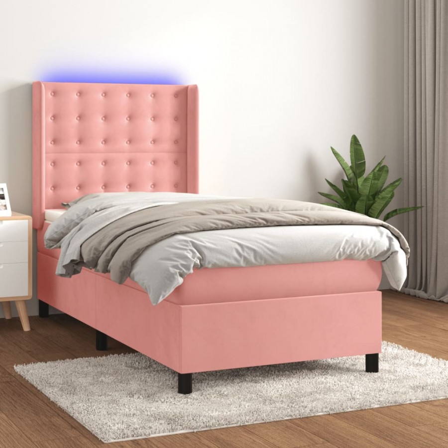 Cadre de lit matelas et LED Rose 90x200 cm Velours