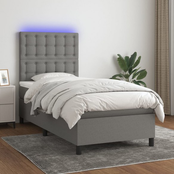 Cadre de lit avec matelas et LED Gris foncé 90x200cm