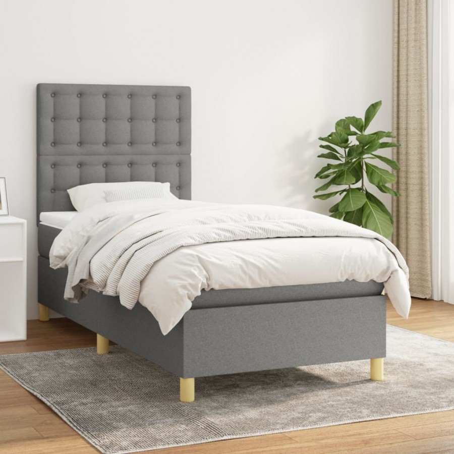 Cadre de lit et matelas Gris foncé 90x190 cm Tissu