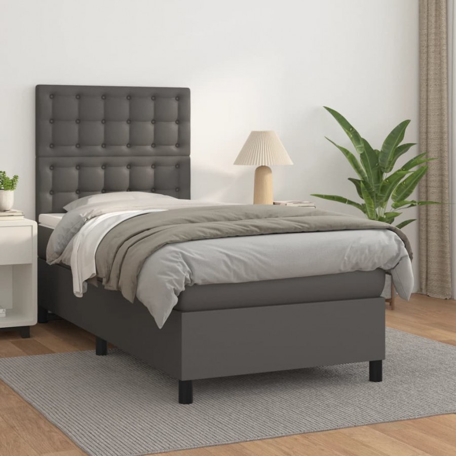 Cadre de lit avec matelas Gris 90x190 cm Similicuir