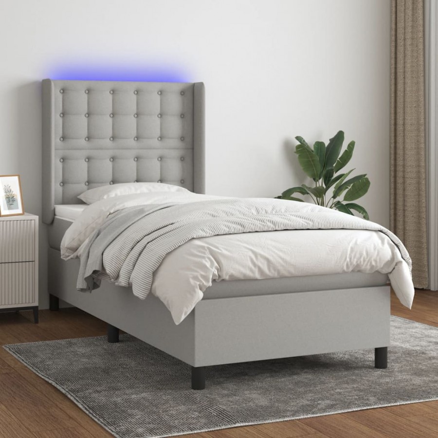 Cadre de lit matelas LED Gris clair 90x190cm Tissu