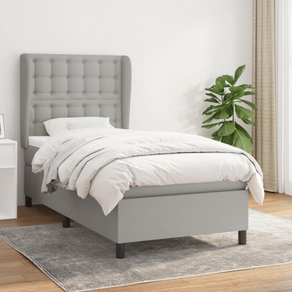 Cadre de lit et matelas Gris clair 90x190 cm Tissu