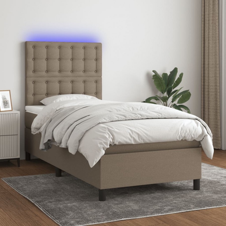 Cadre de lit et matelas et LED Taupe 80x200cm Tissu