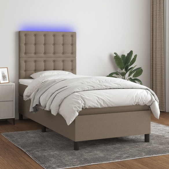 Cadre de lit et matelas et LED Taupe 80x200cm Tissu