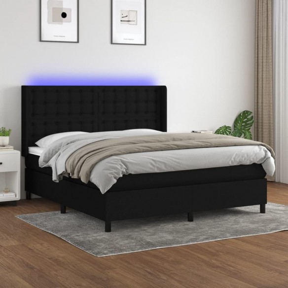 Cadre de lit matelas et LED Noir 160x200 cm Tissu