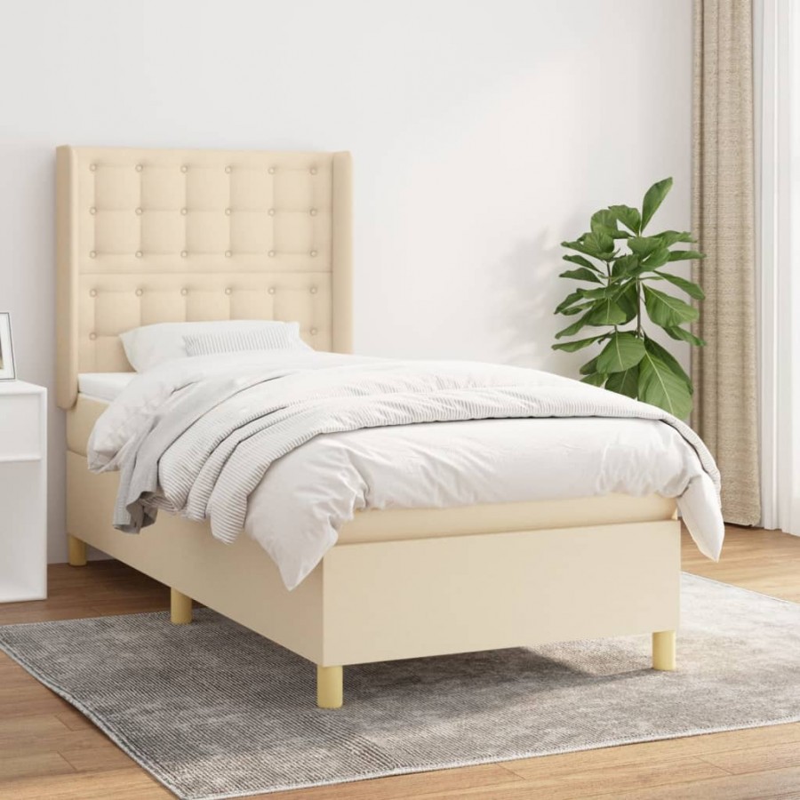 Cadre de lit avec matelas Crème 80x200 cm Tissu