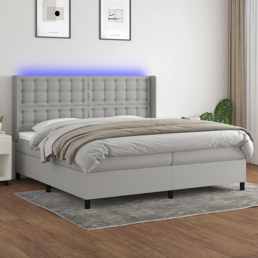 Cadre de lit matelas LED Gris clair 200x200 cm Tissu