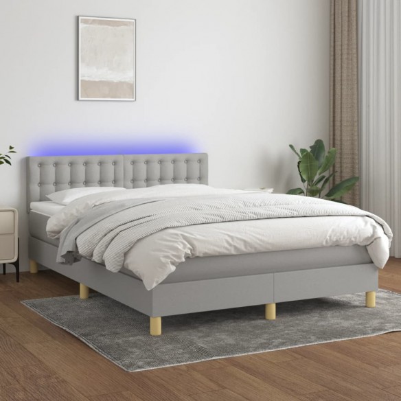 Cadre de lit et matelas et LED Gris clair 140x190 cm