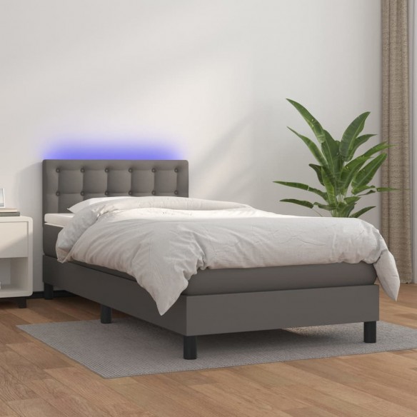 Cadre de lit avec matelas et LED Gris 90x190 cm