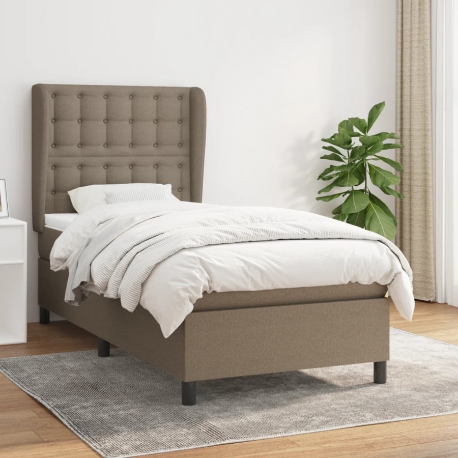 Cadre de lit avec matelas Taupe 90x190 cm Tissu