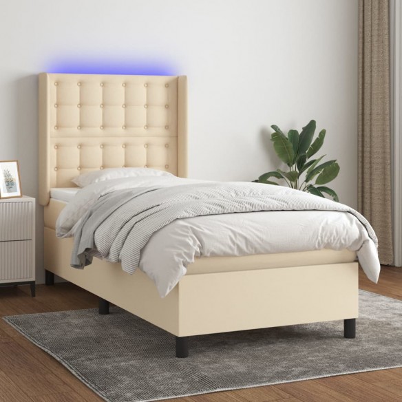 Cadre de lit matelas et LED Crème 90x190 cm Tissu