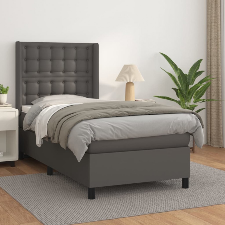 Cadre de lit avec matelas Gris 80x200 cm Similicuir