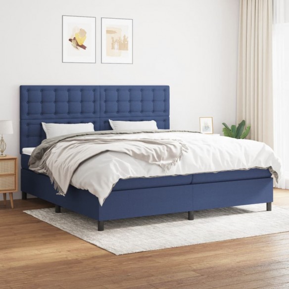 Cadre de lit avec matelas Bleu 200x200 cm Tissu