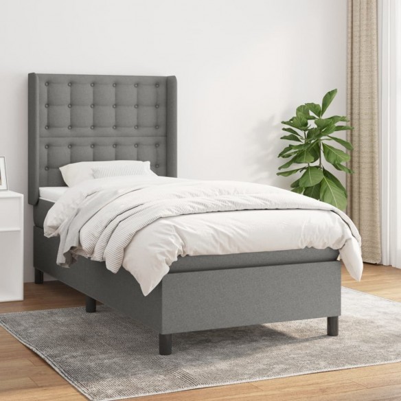 Cadre de lit avec matelas Gris foncé 80x200 cm Tissu