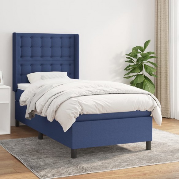 Cadre de lit avec matelas Bleu 90x190 cm Tissu