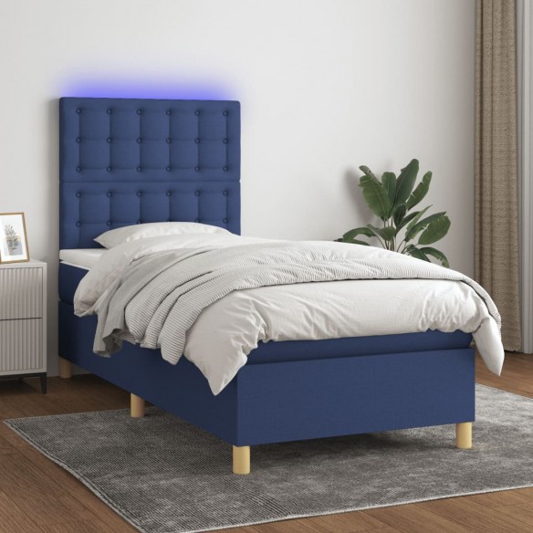 Cadre de lit et matelas et LED Bleu 80x200cm Tissu