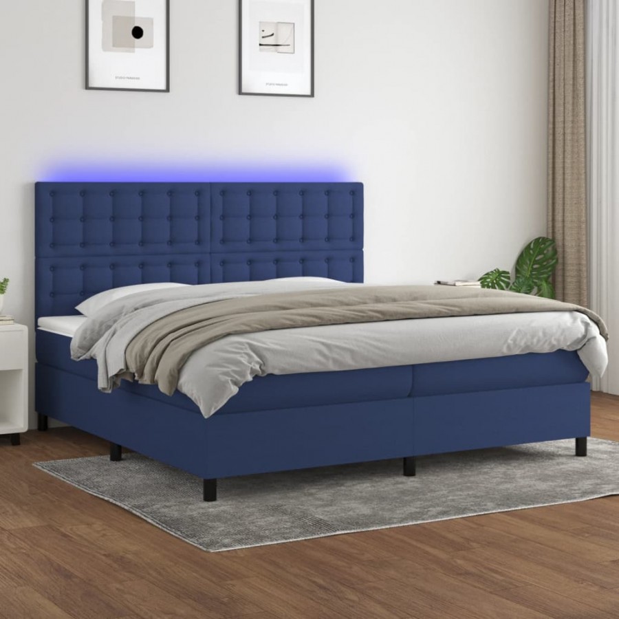 Cadre de lit et matelas et LED Bleu 200x200 cm Tissu