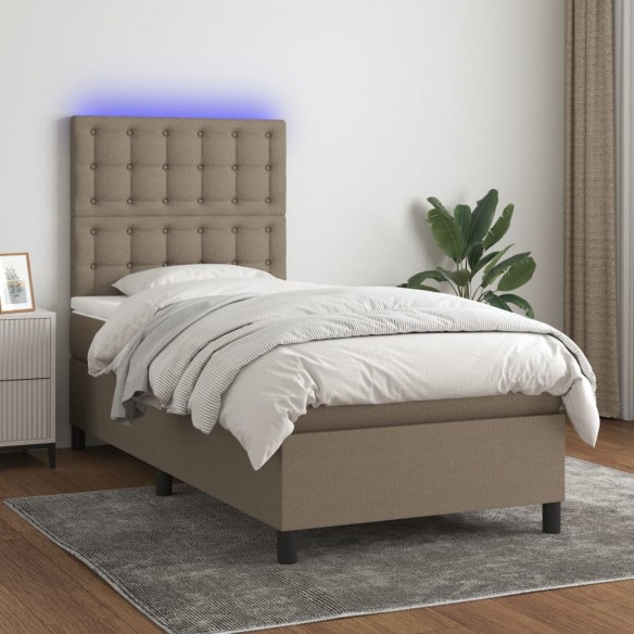 Cadre de lit et matelas et LED Taupe 90x190 cm Tissu