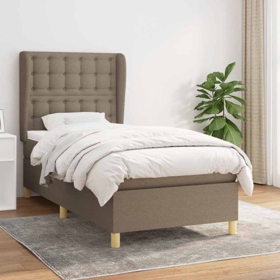 Cadre de lit avec matelas Taupe 90x200 cm Tissu