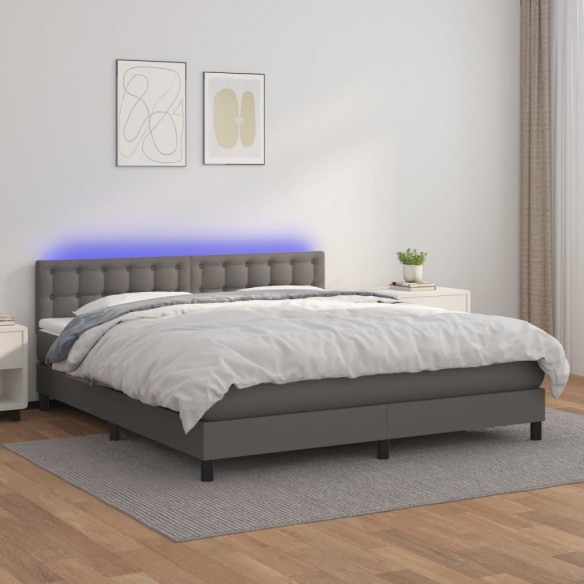 Cadre de lit avec matelas et LED Gris 160x200 cm