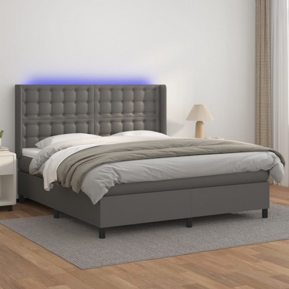 Cadre de lit matelas LED Gris 160x200 cm Similicuir