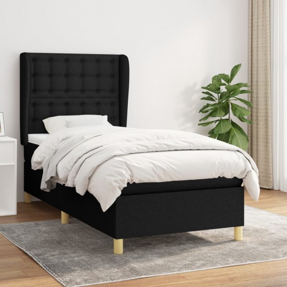 Cadre de lit avec matelas Noir 90x200 cm Tissu