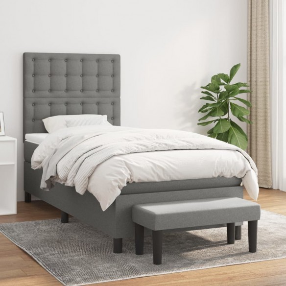 Cadre de lit et matelas Gris foncé 90x190 cm Tissu