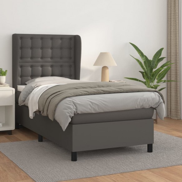 Cadre de lit avec matelas Gris 90x190 cm Similicuir