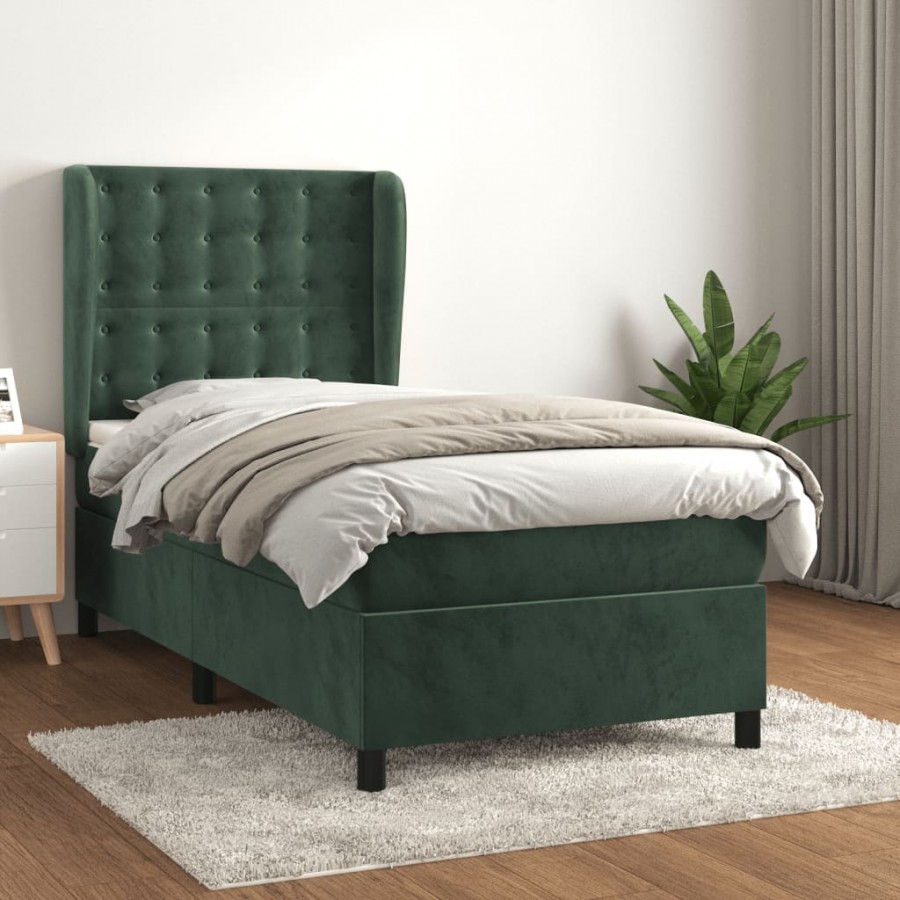 Cadre de lit avec matelas Vert foncé 90x200 cm