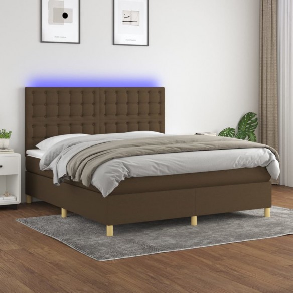 Cadre de lit matelas et LED Marron foncé 180x200 cm