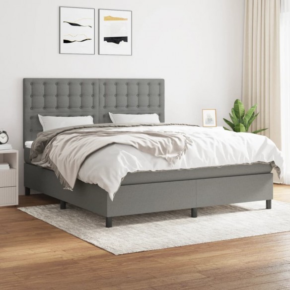 Cadre de lit avec matelas Gris foncé 160x200cm Tissu