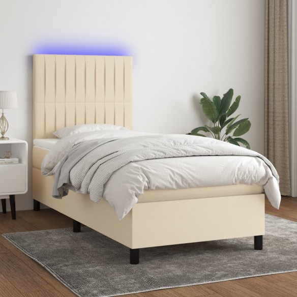 Cadre de lit et matelas et LED Crème 100x200cm Tissu