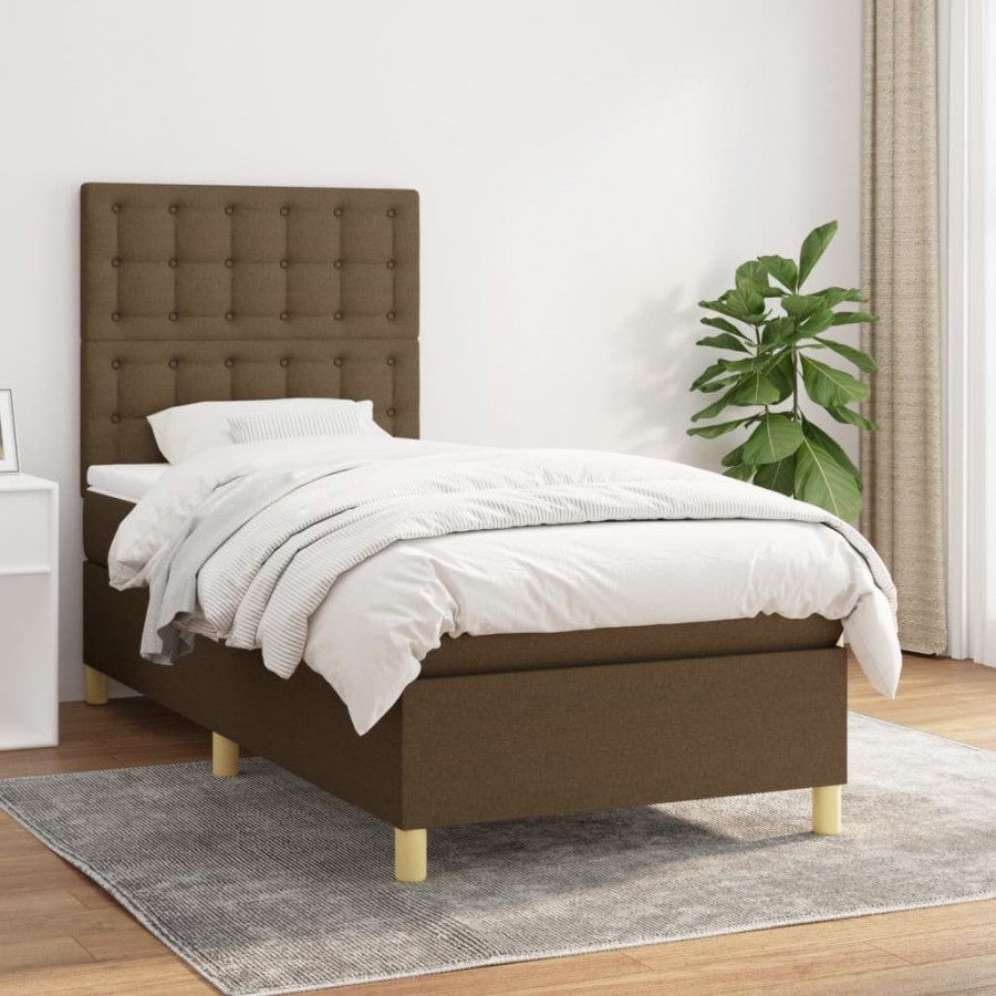 Cadre de lit avec matelas Marron foncé 90x200 cm