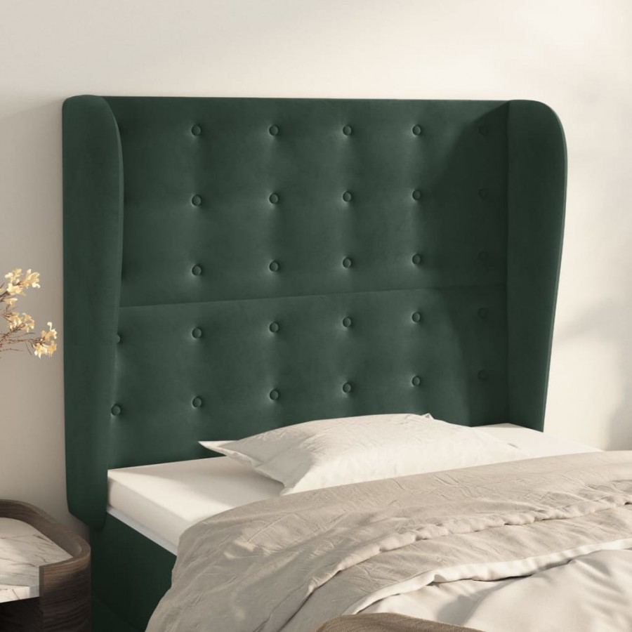 Tête de lit avec oreilles Vert foncé 93x23x118/128 cm Velours