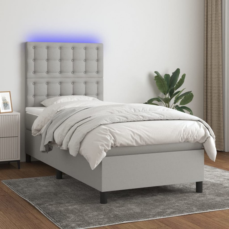 Cadre de lit et matelas et LED Gris clair 100x200 cm