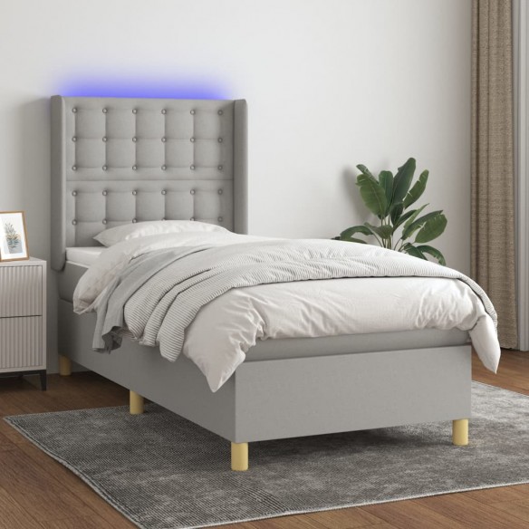 Cadre de lit matelas LED Gris clair 100x200 cm Tissu