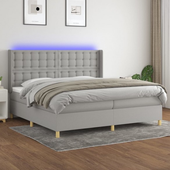 Cadre de lit matelas LED Gris clair 200x200 cm Tissu