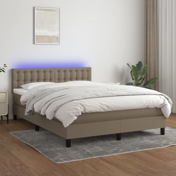 Cadre de lit avec matelas LED Taupe 140x200 cm Tissu