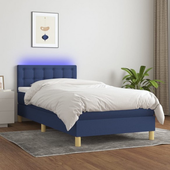 Cadre de lit avec matelas et LED Bleu 90x200cm Tissu